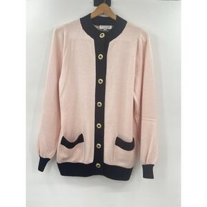 St John Sportswear Marie Gray Pink Black Button Cardigan Sweater Small